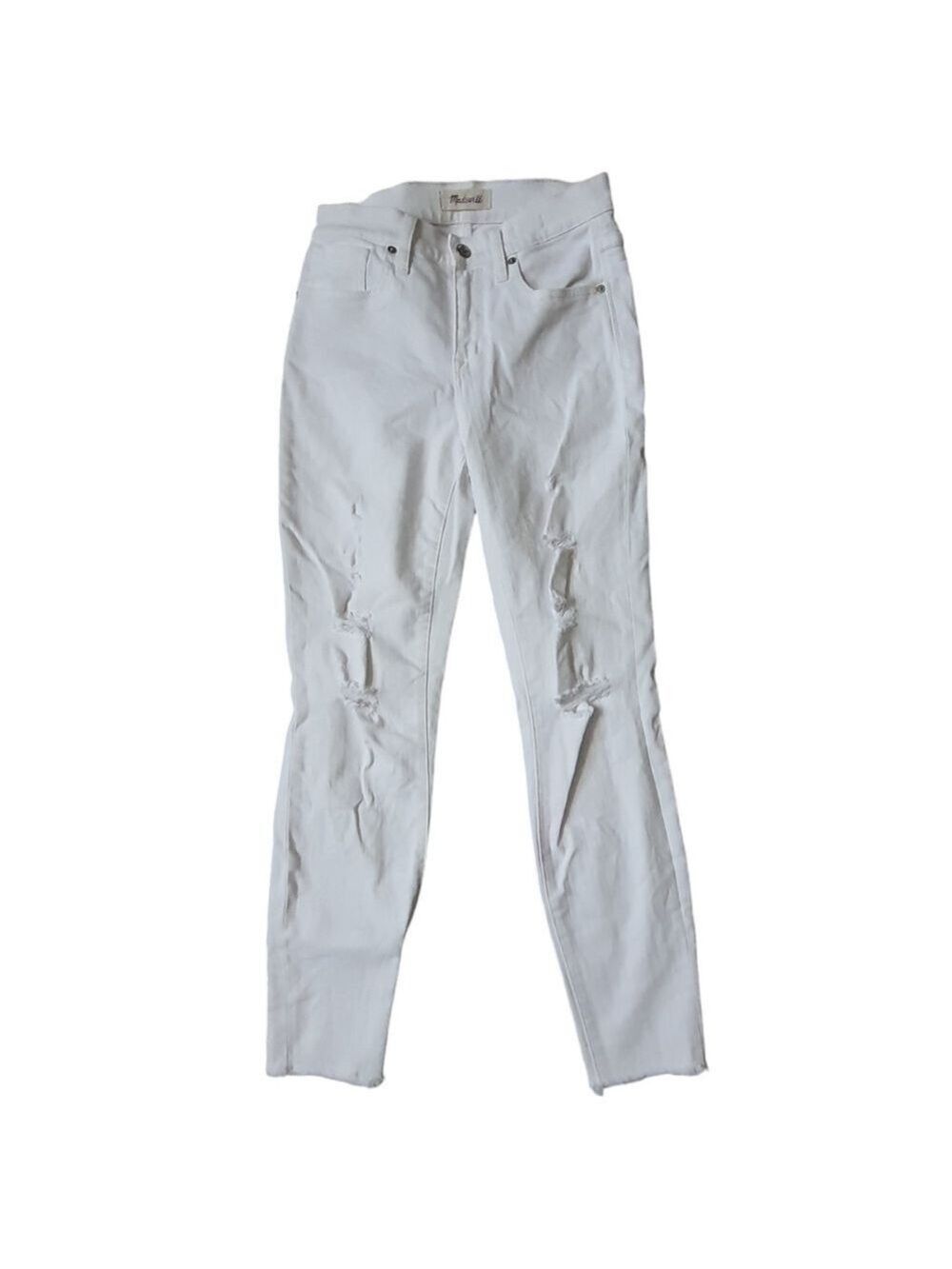 Madewell 9" High Rise Skinny Crop Jeans Ripped Frayed White 26 - Flaw Pink Stain